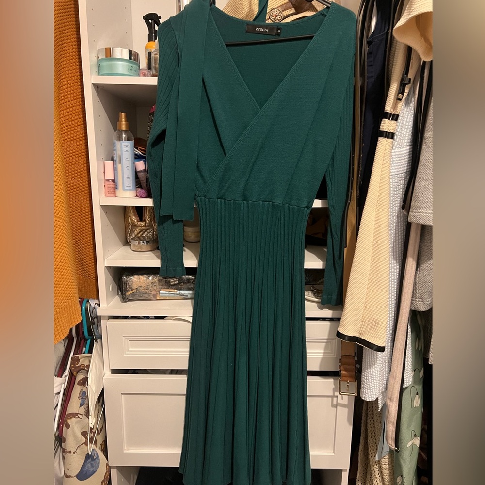 Green dress perfect for the holidays.